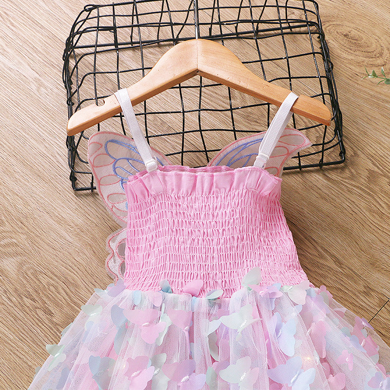 Girls Light Up Dress Sparkly Fairy Butterfly Tulle Dress with 3D Wing and Lights for Halloween Carnival Birthday Parties