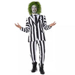 Men's Betelgeuse Costume Black and White Striped Suit Jacket Pants Shirts Outfit for Halloween Cosplay