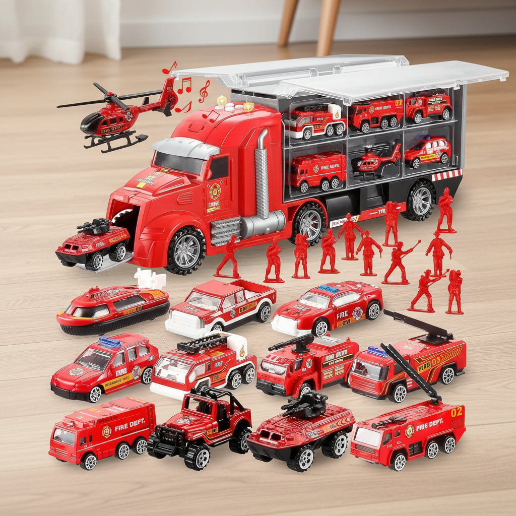 Kids Construction Truck Set Push and Go Cars Transporter Truck with Sounds and Light