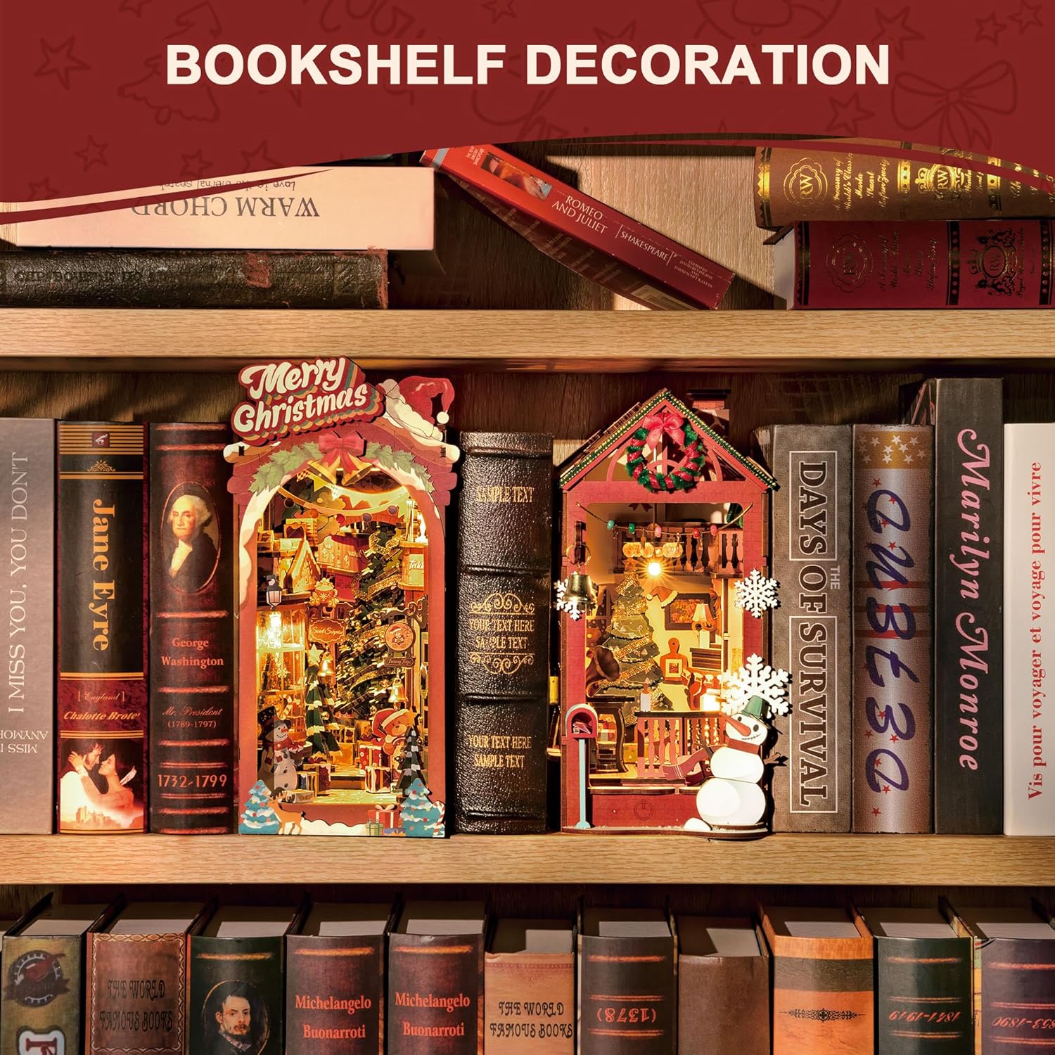 3D Wooden Puzzle Book Nook Kit DIY Miniature Dolls with LED Light Book Shelf Decoration