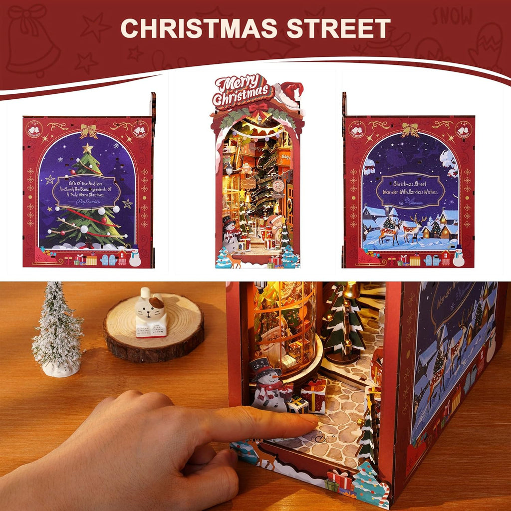 3D Wooden Puzzle Book Nook Kit DIY Miniature Dolls with LED Light Book Shelf Decoration