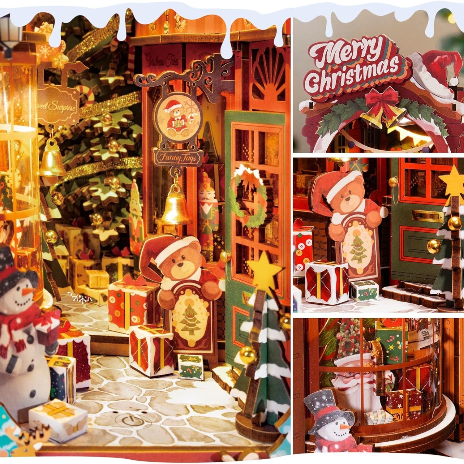 3D Wooden Puzzle Book Nook Kit DIY Miniature Dolls with LED Light Book Shelf Decoration