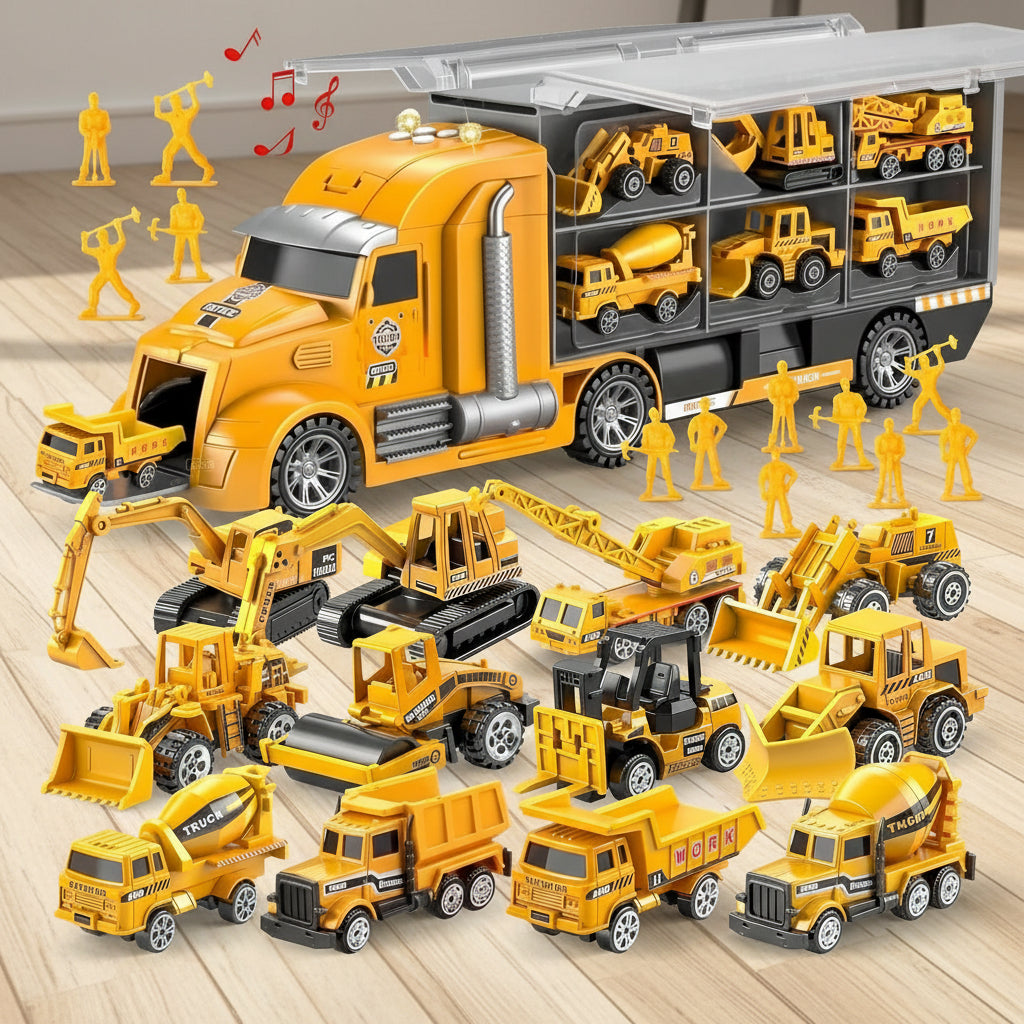 Kids Construction Truck Set Push and Go Cars Transporter Truck with Sounds and Light