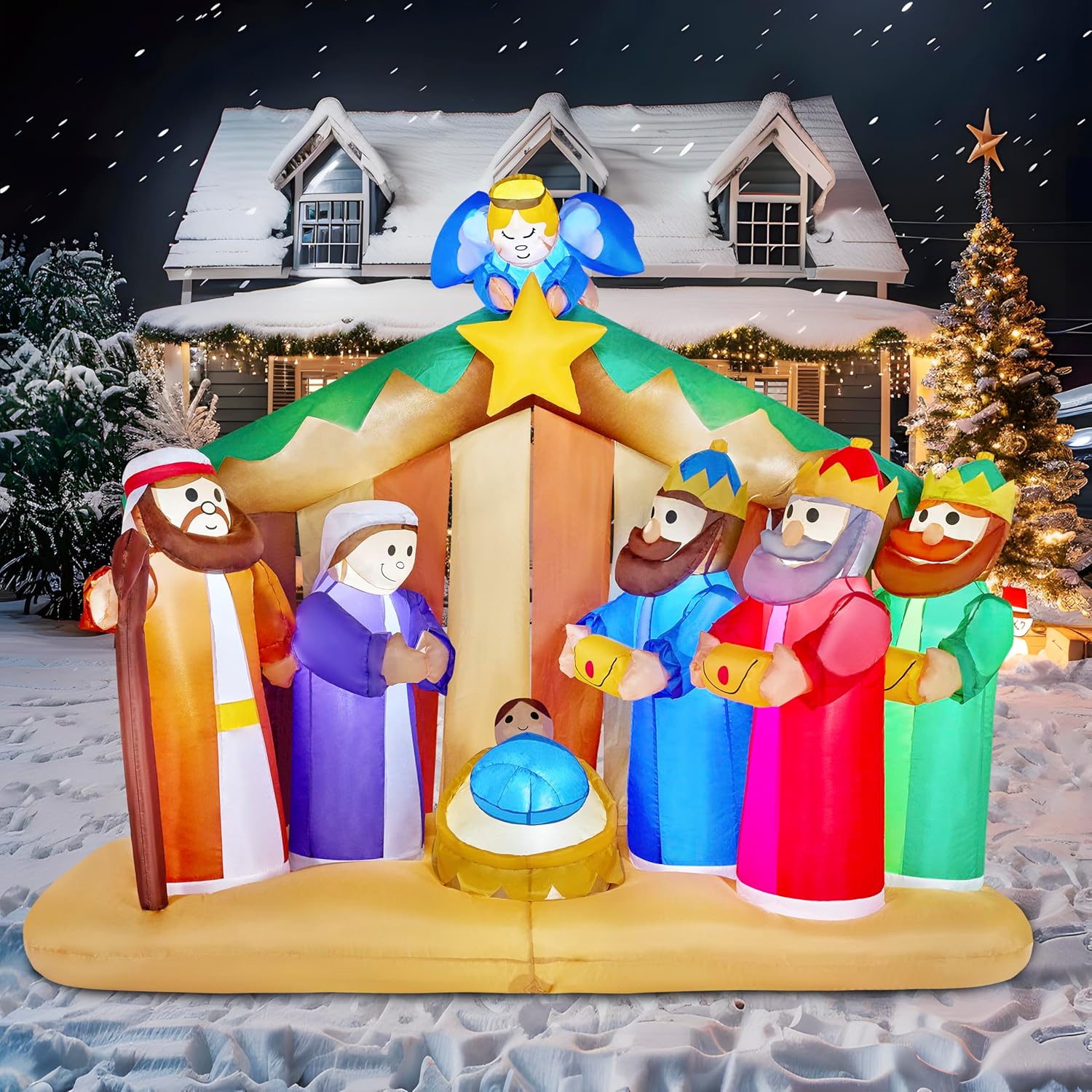 Christmas Inflatables Nativity Scene with Angels Light Inflatables Toys Set Outdoor Indoor Decoration