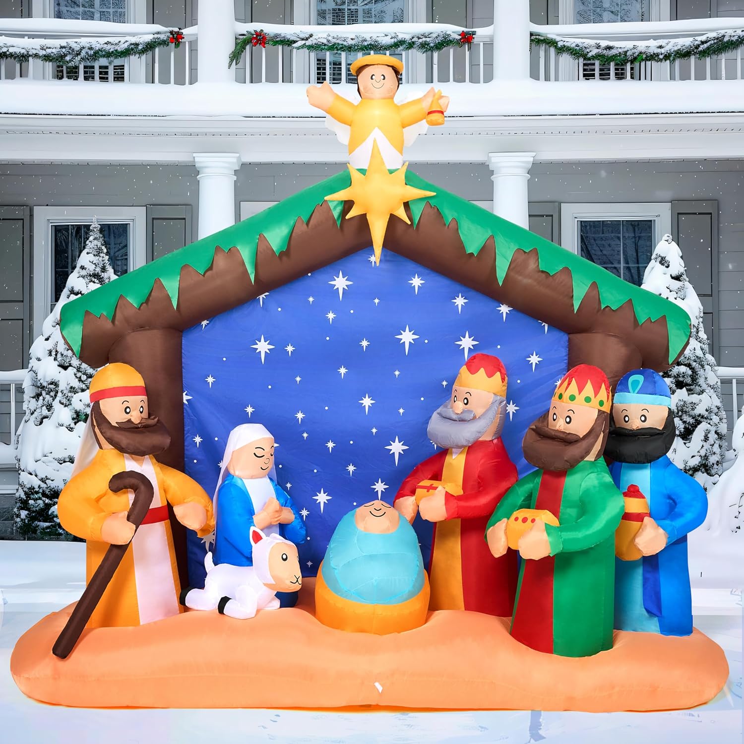 Christmas Inflatables Nativity Scene with Angels Light Inflatables Toys Set Outdoor Indoor Decoration