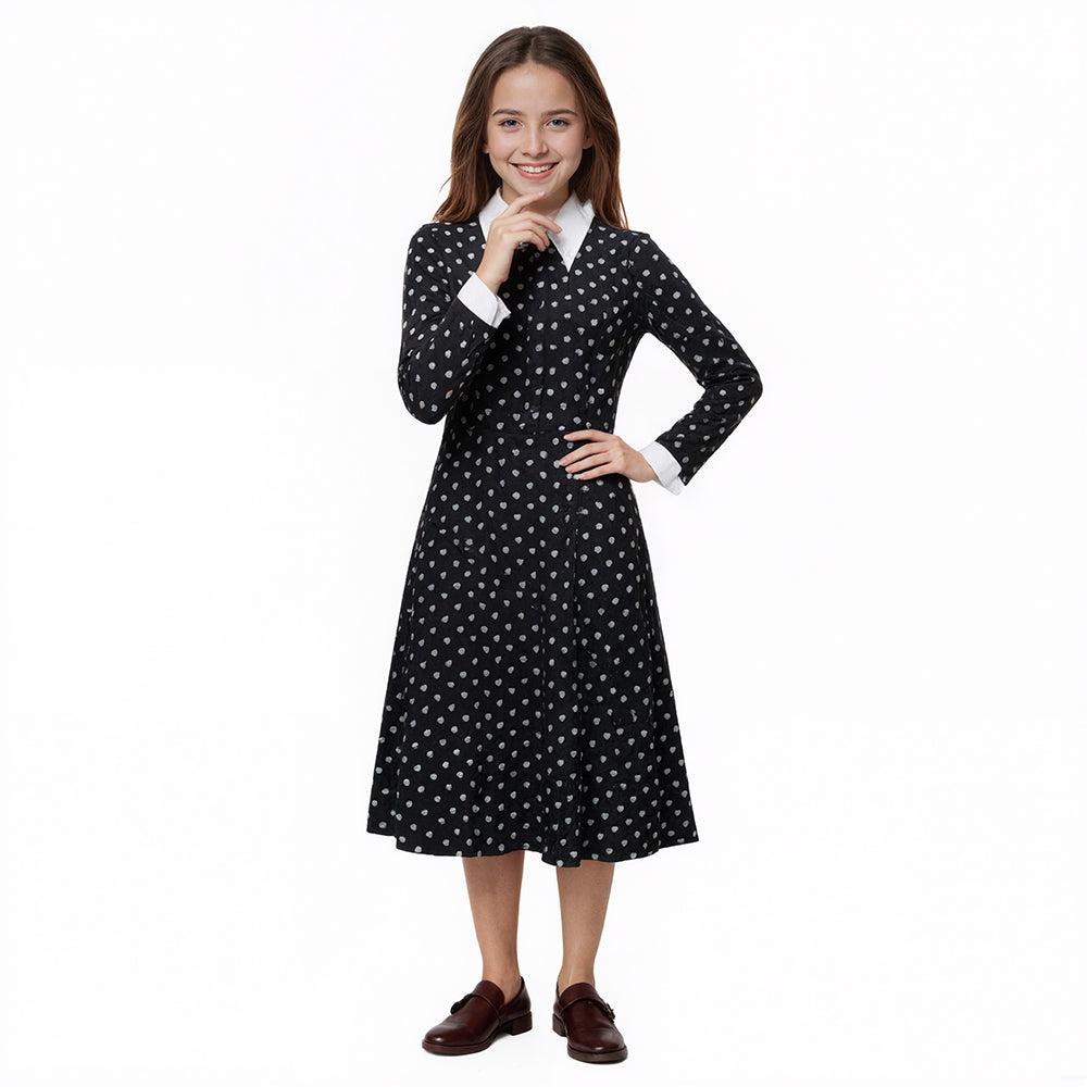 Girls Wednesday Addams Dress Wednesday Costume White Peter Pan Collar Wednesday Outfits and Wig