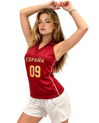 Women Spain Jersey Dark Red Sleeveless Polo Tank Top for Football Game Day Stadium Wear