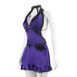 Sexy Tifa Dress FF7 Lockhart Purple Backless Party Dress Halloween Carnival Outfit