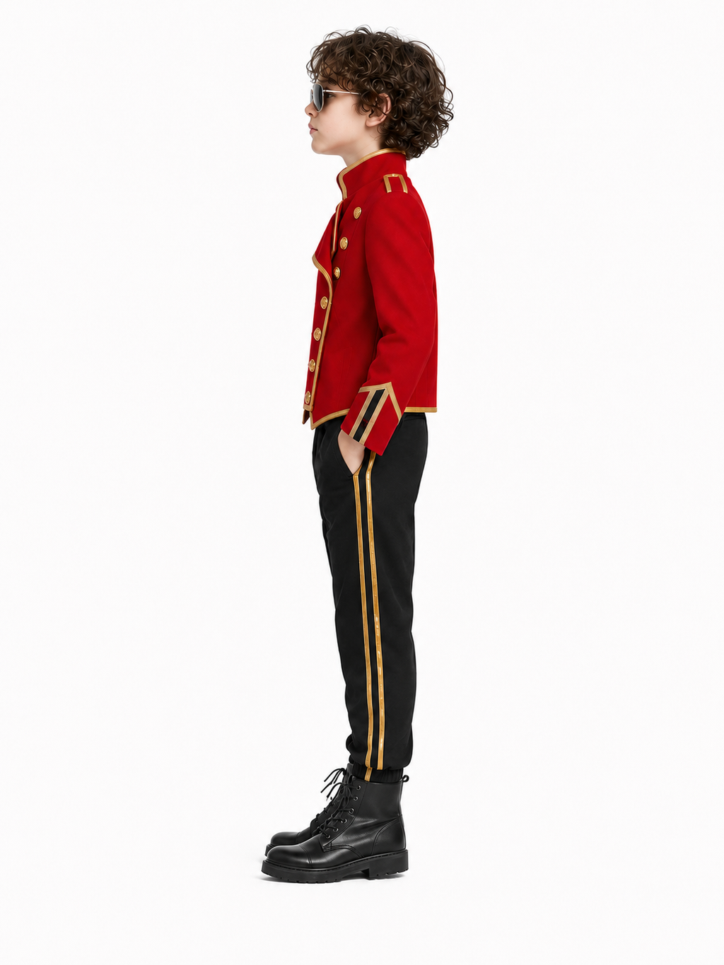 Kids Pop King Costume Red Jacket Pants and Glasses for Cosplay Events Halloween Party