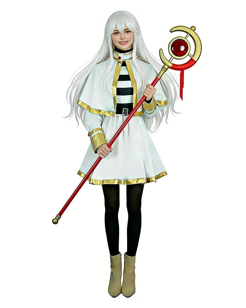 The Slayer Costume White-Haired Elf Ears Cape Mage Dress Complete Set with All Accessories