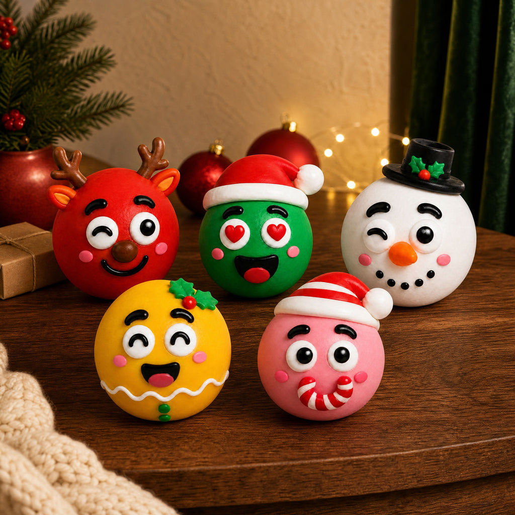 Christmas Squishy Toy 3 Pack Random Holiday Sensory Stress Balls Soft DIY Fidget Toys for Stocking Stuffers and Gifts