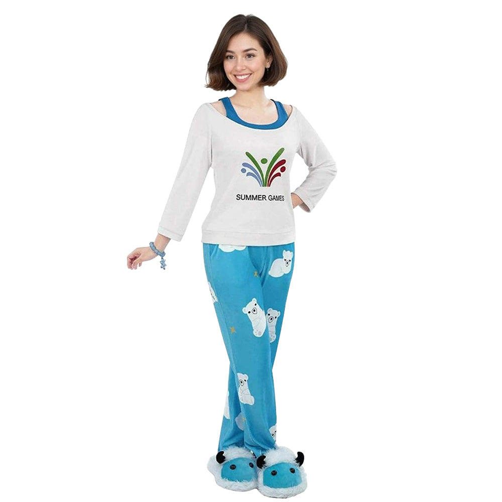 Adult OW Mei Ling Zhou Pajama White Sweatshirt and Blue Pants Suit for Daily Wear