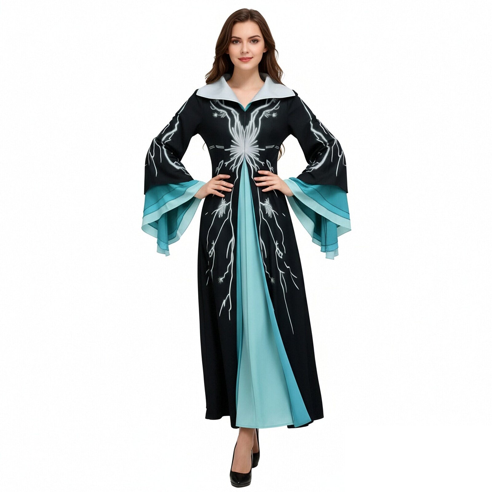Women Witch Costume Professor Morrible Cosplay Robe with Wide Bell Sleeves