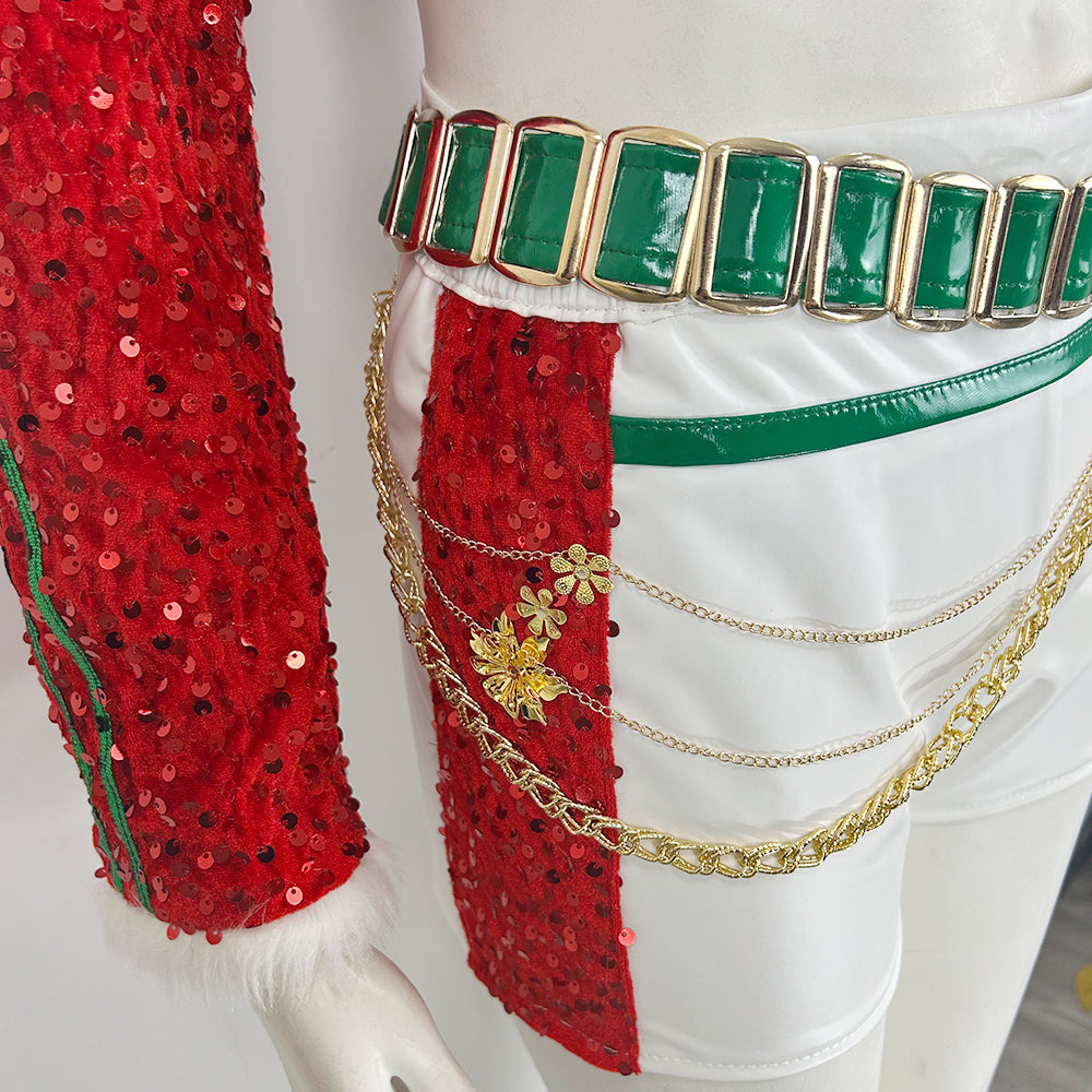 Christmas Pop Star Costume Golden Dance Suit Sequin Party Dress Dress Up Outfit