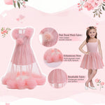 Girls Glinda Dress Good Witch Pink Princess Flowered Ruffled Tulle Gown with Camisole Slip