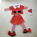 Kids Santa Claus Costumes 5pcs Red Christmas Cosplay Outfit Boys Girls Holiday Suit