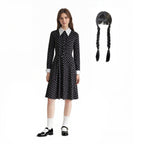 Girls Wednesday Addams Dress Wednesday Costume White Peter Pan Collar Wednesday Outfits and Wig