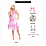 Mommy and Me Pink Dress Plaid Clothes Earrings Necklace Set for Summer