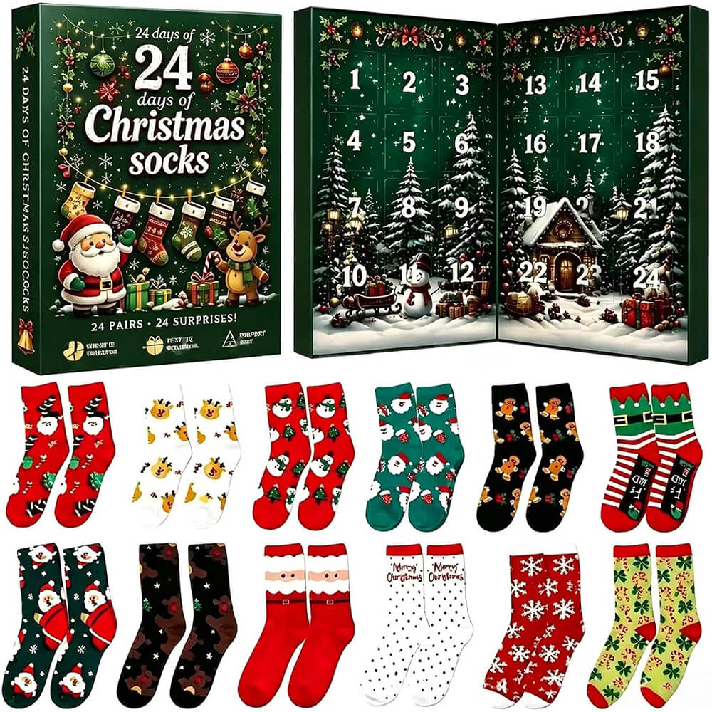 2026 Advent Calendar 24pcs Cotton Christmas Socks Set Christmas Countdown Gift for Family Party Favor