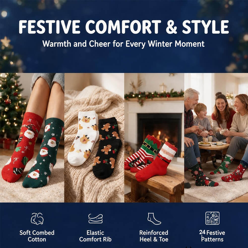 2026 Advent Calendar 24pcs Cotton Christmas Socks Set Christmas Countdown Gift for Family Party Favor