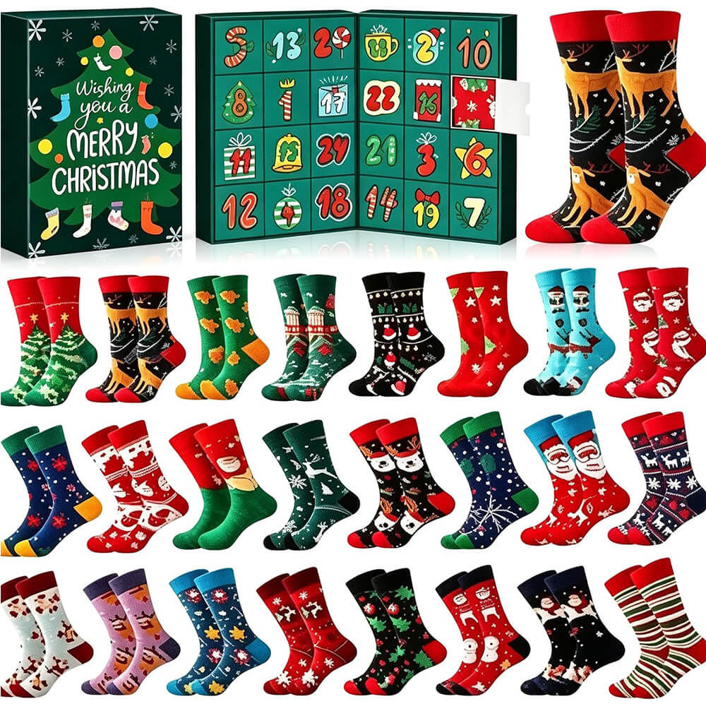 2026 Advent Calendar 24pcs Cotton Christmas Socks Set Christmas Countdown Gift for Family Party Favor