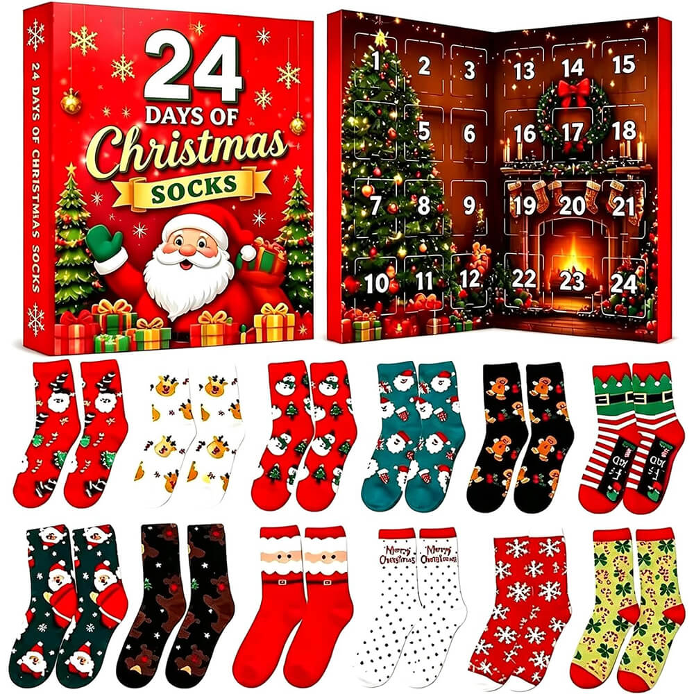 2026 Advent Calendar 24pcs Cotton Christmas Socks Set Christmas Countdown Gift for Family Party Favor