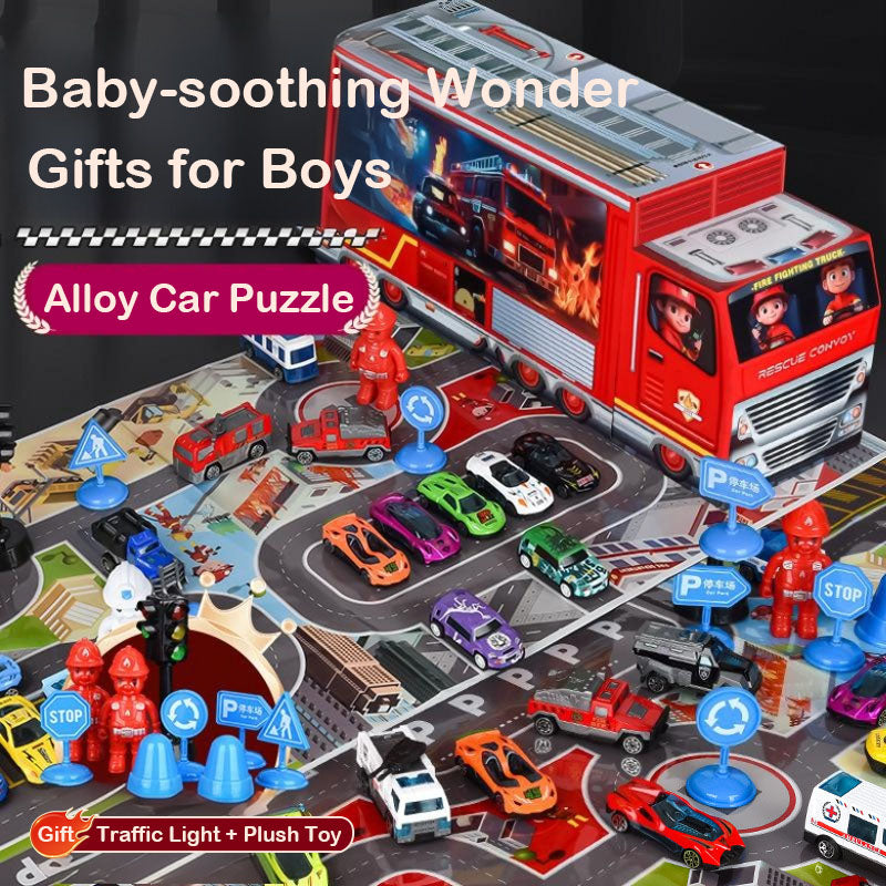 Advent Calendar 2025 Alloy Cars Set Racing Scene Police Car Fire Truck Shaped Blind Box Holiday Gift