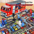 Advent Calendar 2025 Alloy Cars Set Racing Scene Police Car Fire Truck Shaped Blind Box Holiday Gift
