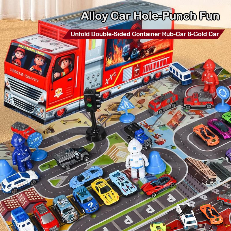 Advent Calendar 2025 Alloy Cars Set Racing Scene Police Car Fire Truck Shaped Blind Box Holiday Gift