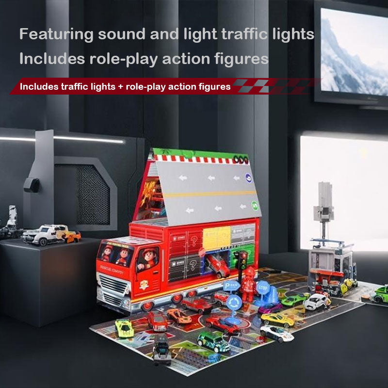 Advent Calendar 2025 Alloy Cars Set Racing Scene Police Car Fire Truck Shaped Blind Box Holiday Gift