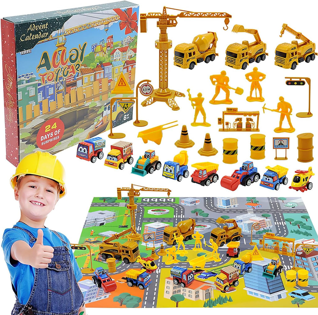 Kids Advent Calendar 2025 Car Model ABS Construction Engineering Vehicle Set Blind Box Surprise Gift