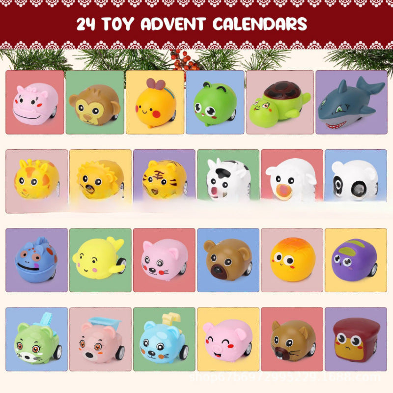 Kids Advent Calendar 2025 Cars Set Animals Pull Back Vehicles Toy 24 Days Christmas Countdown Calendar Blind Box Holiday Toys