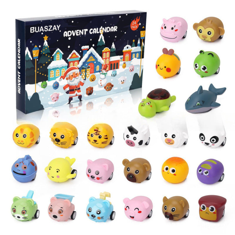 Kids Advent Calendar 2025 Cars Set Animals Pull Back Vehicles Toy 24 Days Christmas Countdown Calendar Blind Box Holiday Toys