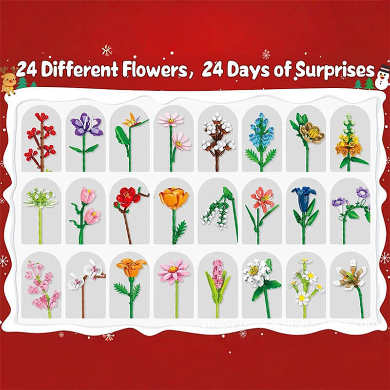 Advent Calendar 2025 Flower Bouquet Building Blocks Christmas Blind Box Unique Holiday Decor