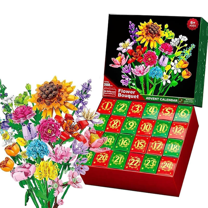 Advent Calendar 2025 Flower Bouquet Building Blocks Christmas Blind Box Unique Holiday Decor
