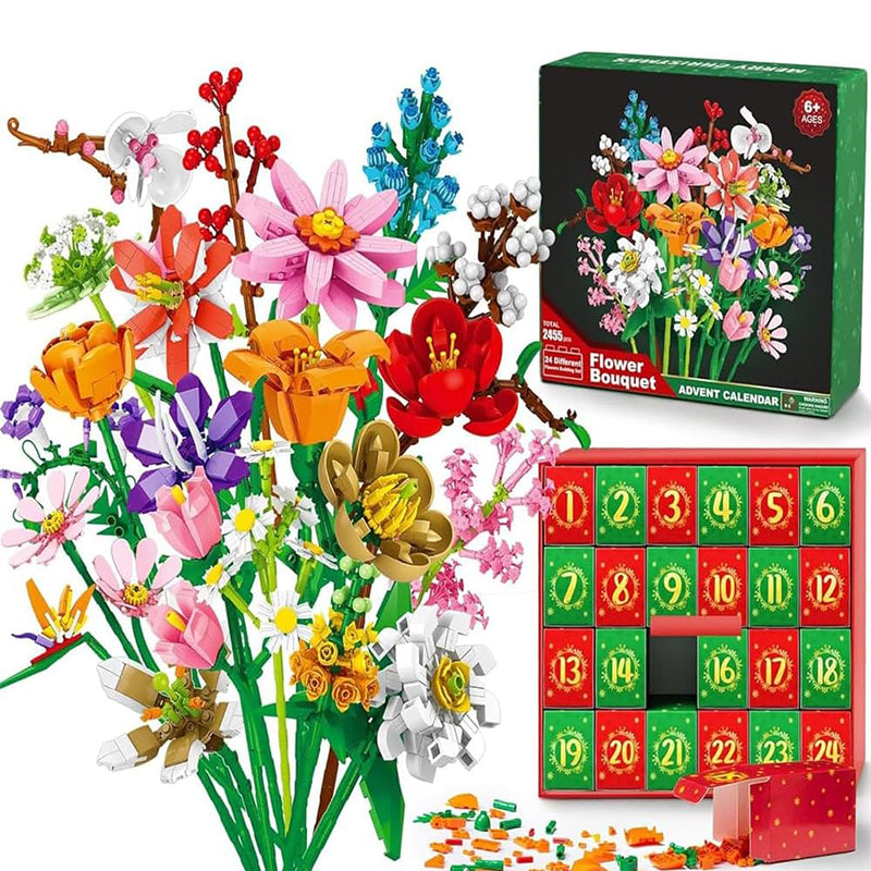 Advent Calendar 2025 Flower Bouquet Building Blocks Christmas Blind Box Unique Holiday Decor