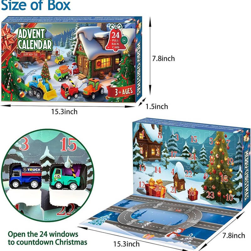 Kids Advent Calendar 2025 Pullback Car Set 24 Days Christmas Countdown Calendar Holiday Gifts
