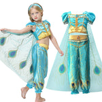 Kids Princess Jasmine Costume Halloween 4-pieces Full Set Cosplay Dress
