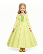 Girls Amber Princess Costume Lime Green Long Sleeve Dress with Crown and Earings for Themed Party