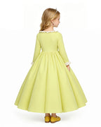 Girls Amber Princess Costume Lime Green Long Sleeve Dress with Crown and Earings for Themed Party