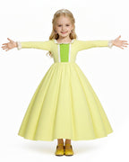 Girls Amber Princess Costume Lime Green Long Sleeve Dress with Crown and Earings for Themed Party
