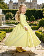 Girls Amber Princess Costume Lime Green Long Sleeve Dress with Crown and Earings for Themed Party