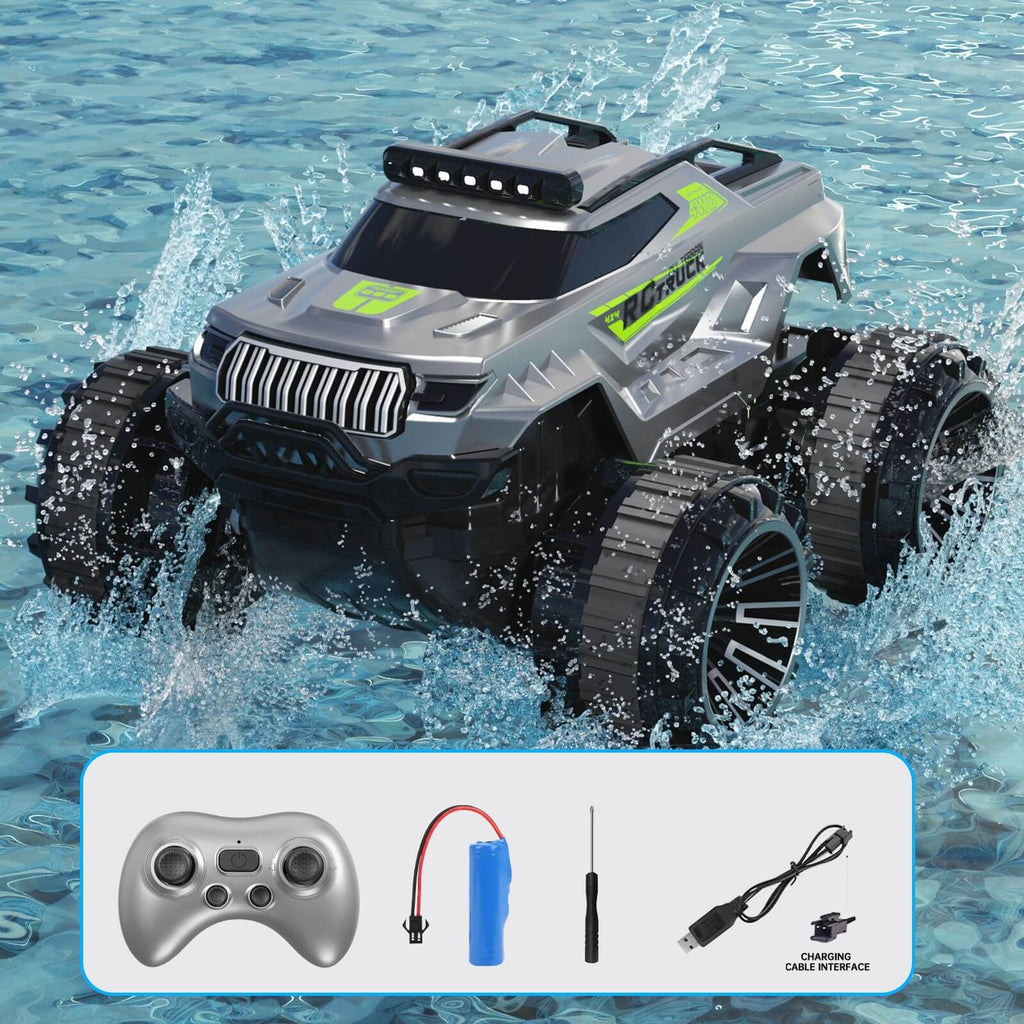 Amphibious RC Car 4WD Waterproof RC Climbing Off-Road Truck with 360° Rotatable and LED Headlights