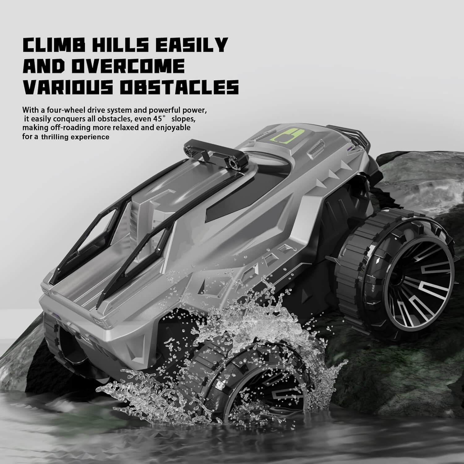 Amphibious RC Car 4WD Waterproof RC Climbing Off-Road Truck with 360° Rotatable and LED Headlights