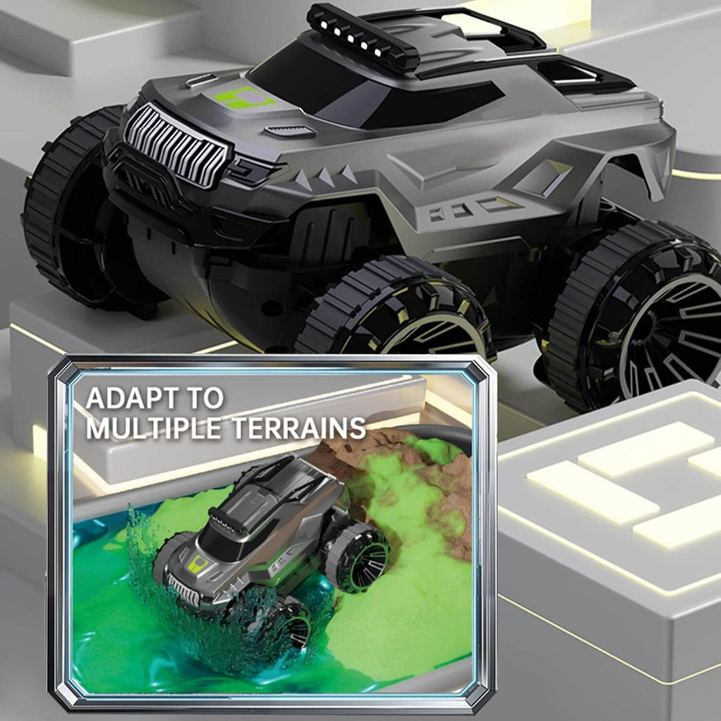 Amphibious RC Car 4WD Waterproof RC Climbing Off-Road Truck with 360° Rotatable and LED Headlights