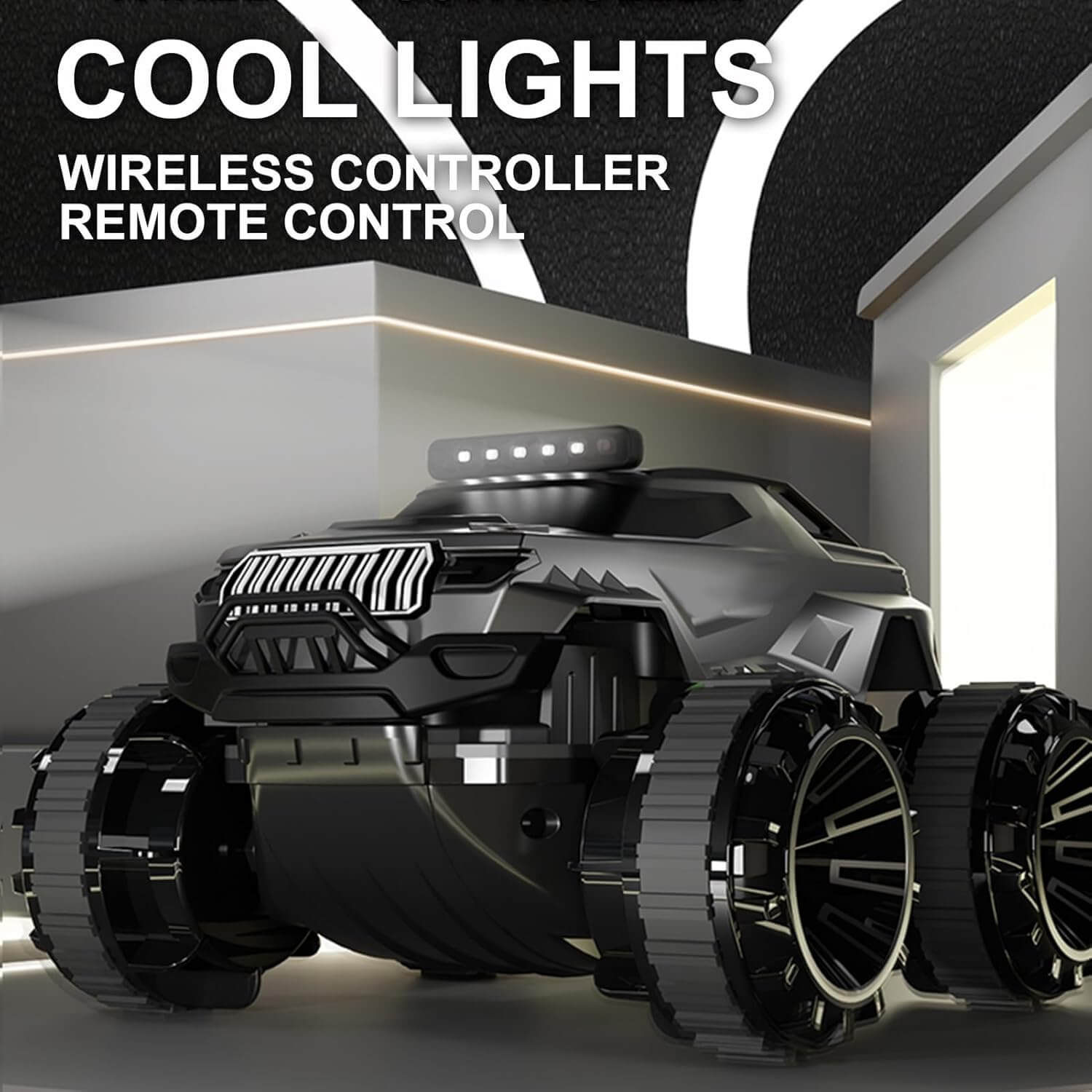 Amphibious RC Car 4WD Waterproof RC Climbing Off-Road Truck with 360° Rotatable and LED Headlights