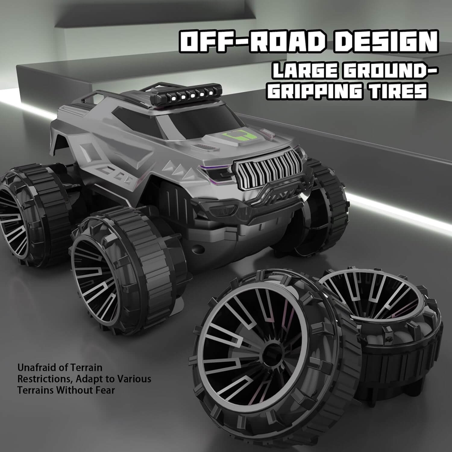 Amphibious RC Car 4WD Waterproof RC Climbing Off-Road Truck with 360° Rotatable and LED Headlights