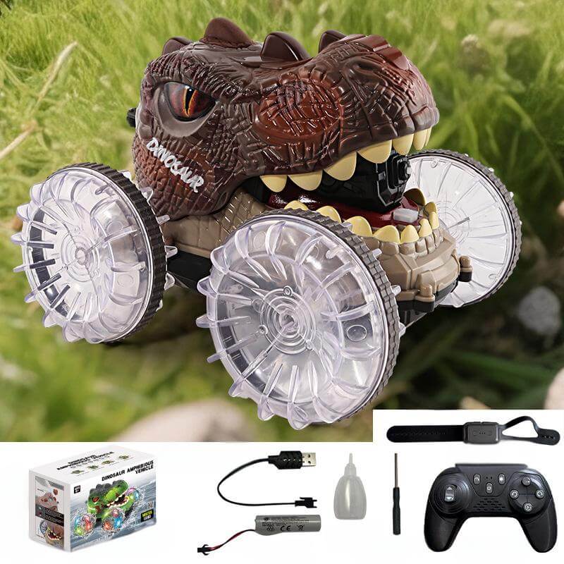 Amphibious RC Car 360° Stunt Dinosaur Car Waterproof 4WD Spray Water Car Colored Wheels