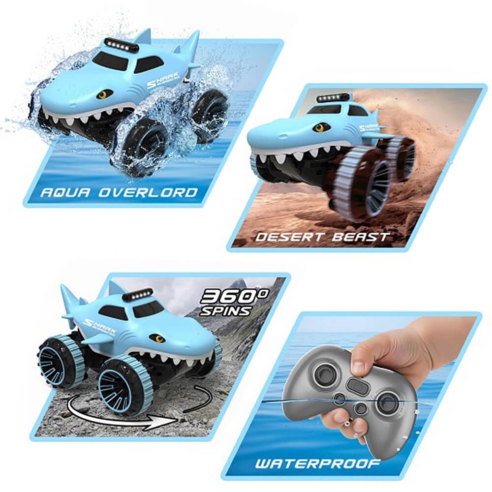 2.4G Amphibious RC Car Waterproof Shark Remote Control Stunt Car with 360° Rotation for Land & Water