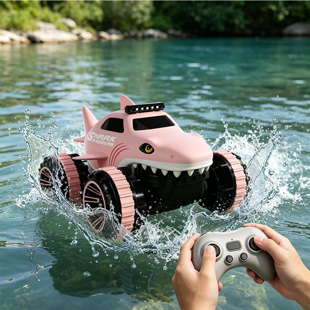 2.4G Amphibious RC Car Waterproof Shark Remote Control Stunt Car with 360° Rotation for Land & Water
